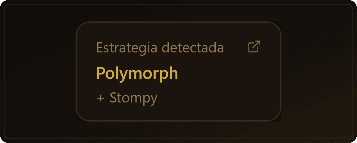 La página del mazo en Spellweave para el precon Multiverse Reforged importado. El recuadro Estrategia detectada muestra Polymorph, con Stompy como estrategia secundaria.