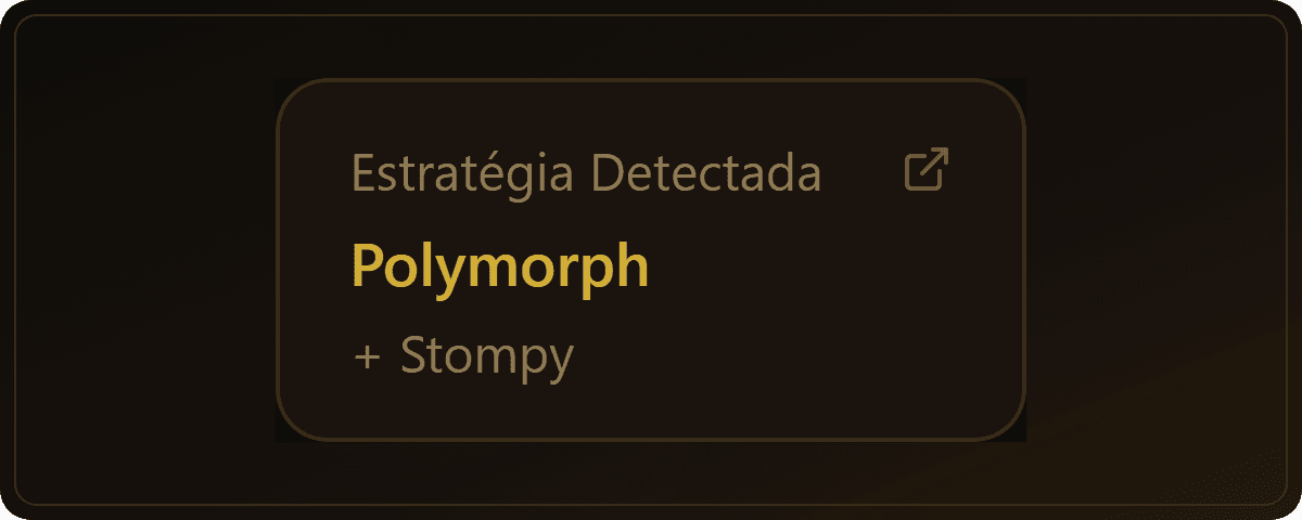 Página do deck no Spellweave para o precon Multiverse Reforged importado. O bloco Estratégia Detectada mostra Polymorph, com Stompy como estratégia secundária.